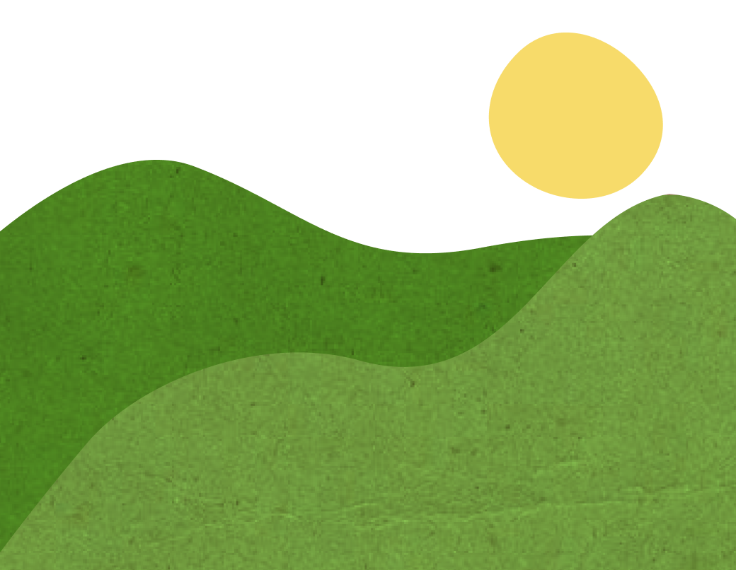 Rolling hills with the sun above them